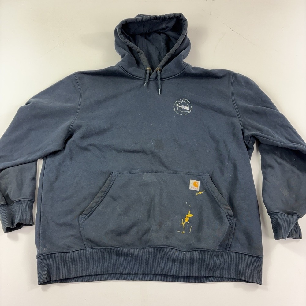 Carhartt Hoodie Mens 2XL Blue Pullover Lined Heavyweight Rain Defender DOT